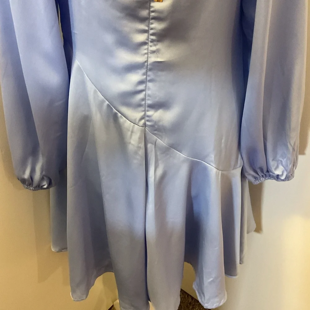 SHEIN Baby Blue Asymmetrical Balloon Sleeve Dress L Large Ruffle Square Neck - Picture 10 of 10